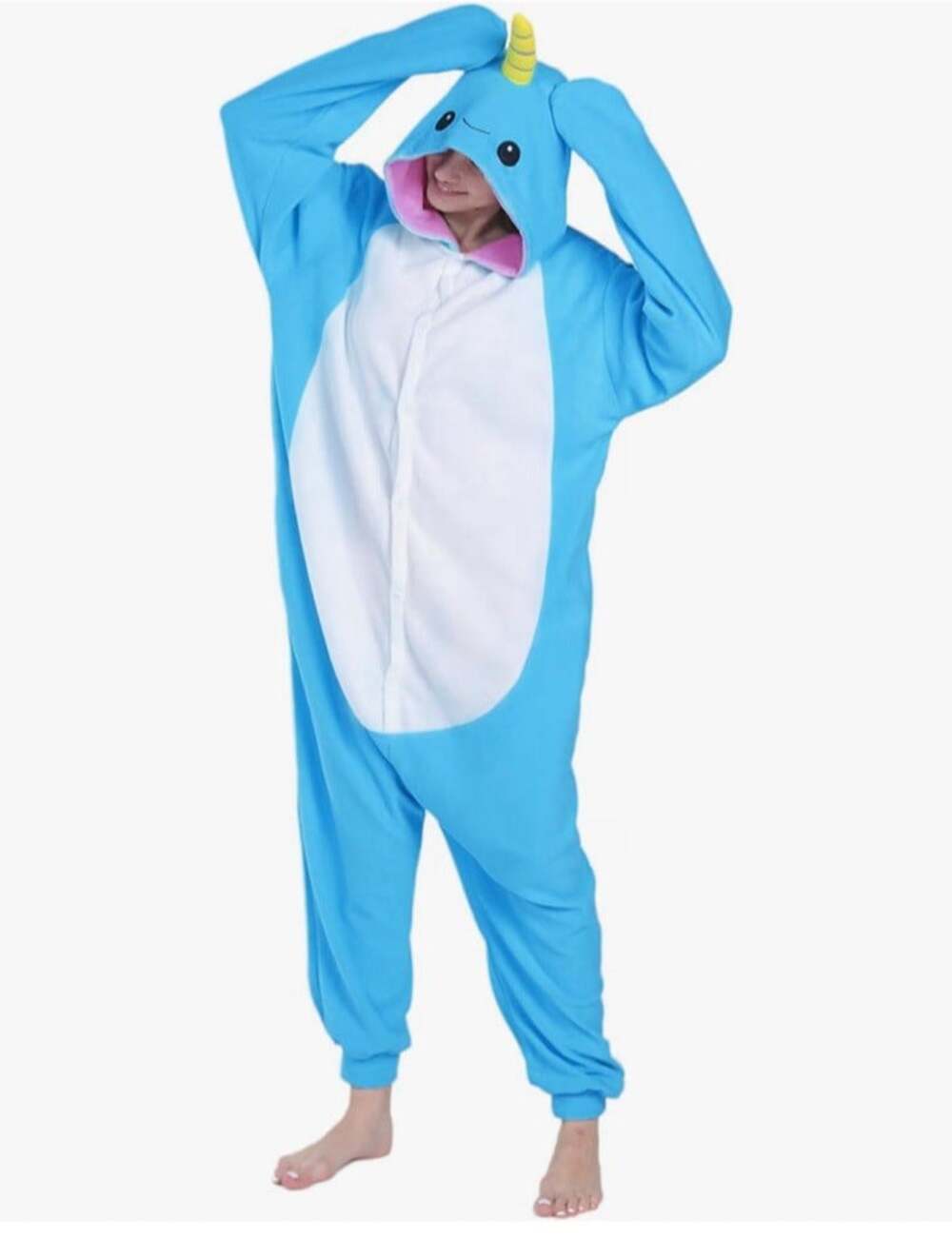 Narwal Costume Bodysuit one piece Unisex Size Large New Fleece Zip up +  pockets